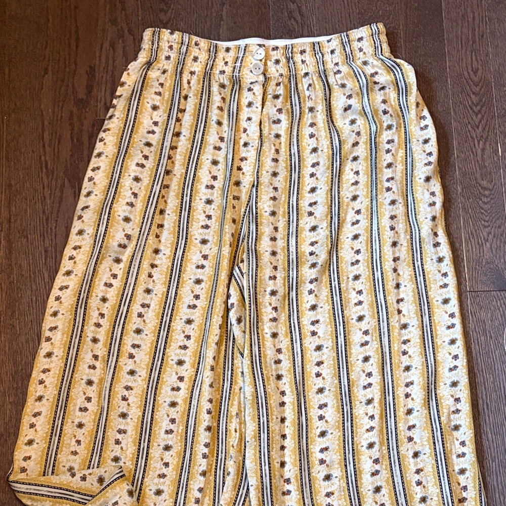 Free People Cream and Black Floral Striped Pants